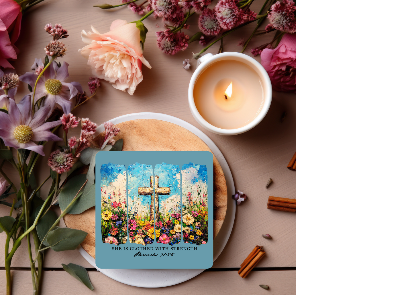 She is Clothed with Strength Table Coasters