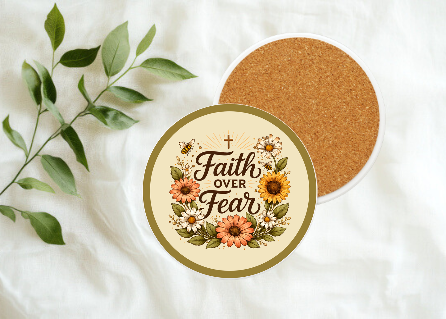 Faith Over Fear with Flowers Table Coasters