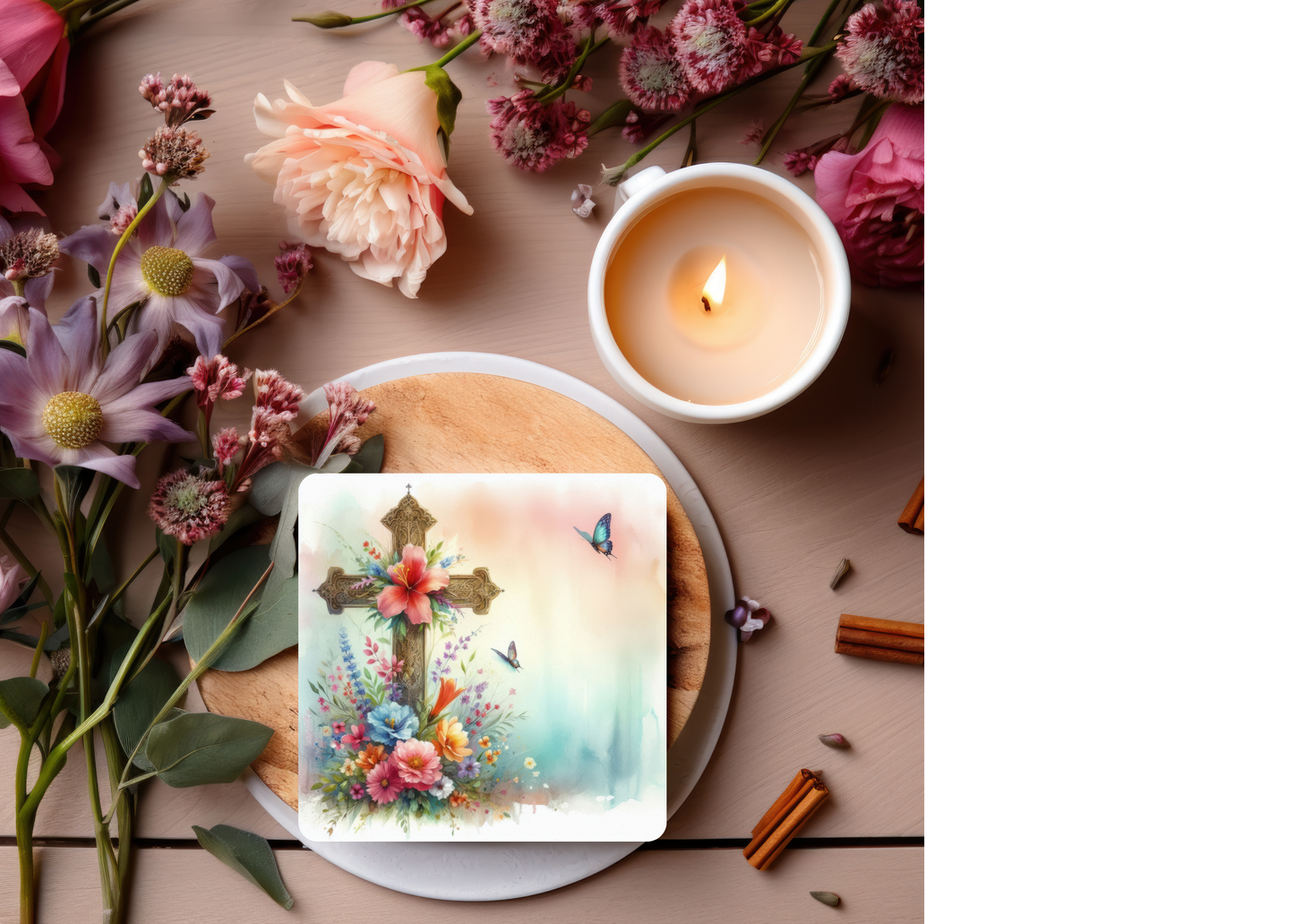 Floral Cross Table Coasters
