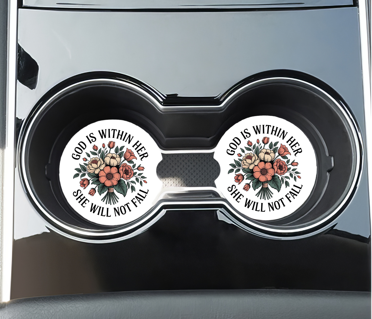 God is Within Her She Will Not Fail Car Coasters
