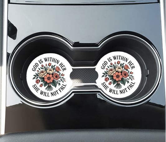 God is Within Her She Will Not Fail Car Coasters