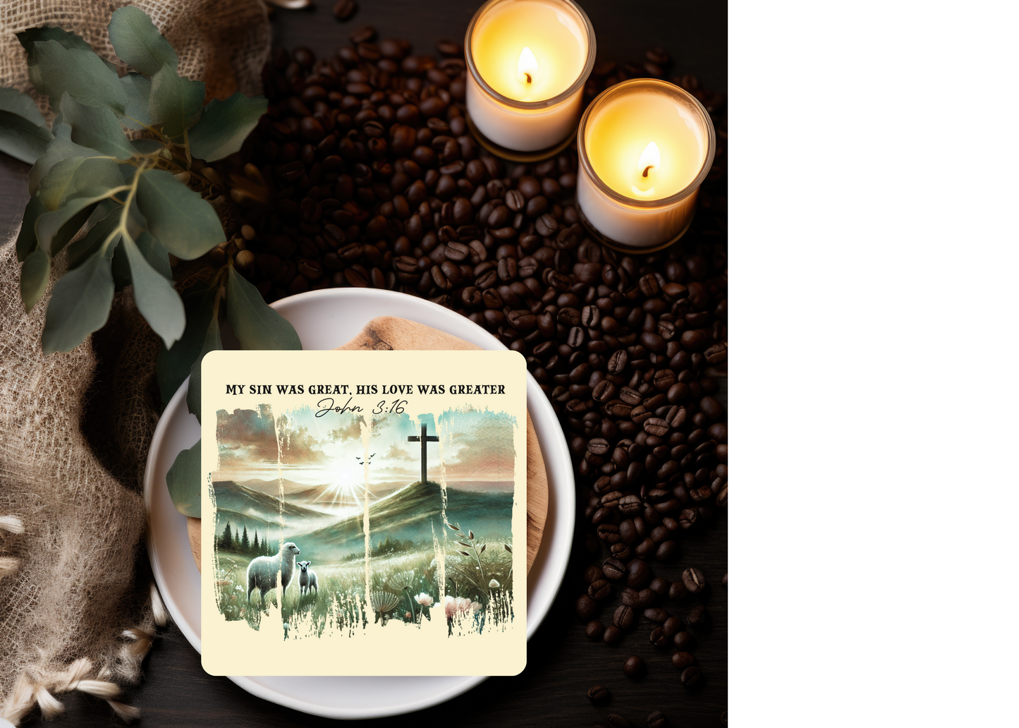My Sin Was Great, His Love Was Greater Table Coasters