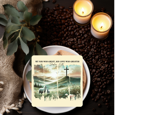 My Sin Was Great, His Love Was Greater Table Coasters