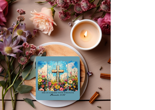 She is Clothed with Strength Table Coasters