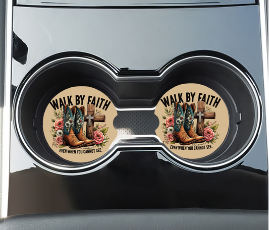 Walk by Faith Even When You Cannot See Car Coasters